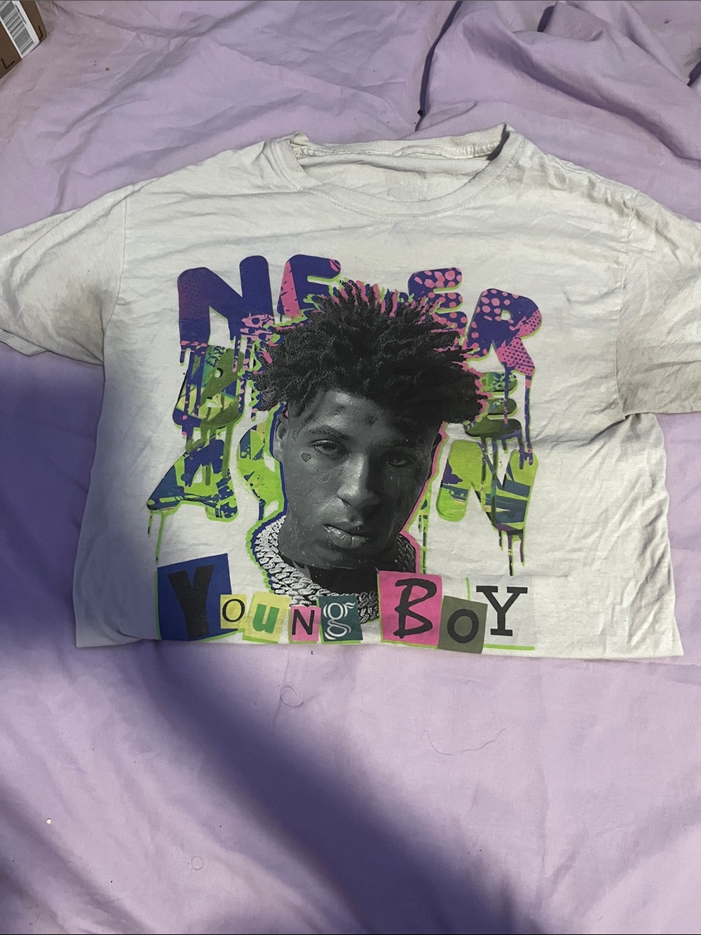 White Short Sleeve Graphic Tee with Multicolor Print